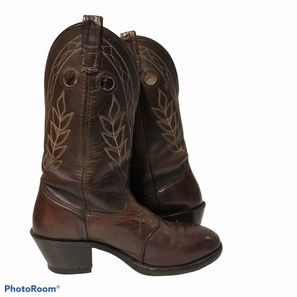 Double H Mens 9.5D Brown Leather Western Heeled Boots U.S.A. - Picture 5 of 12